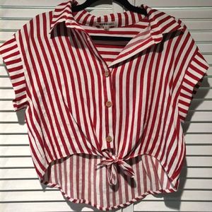 Cropped striped button down shirt